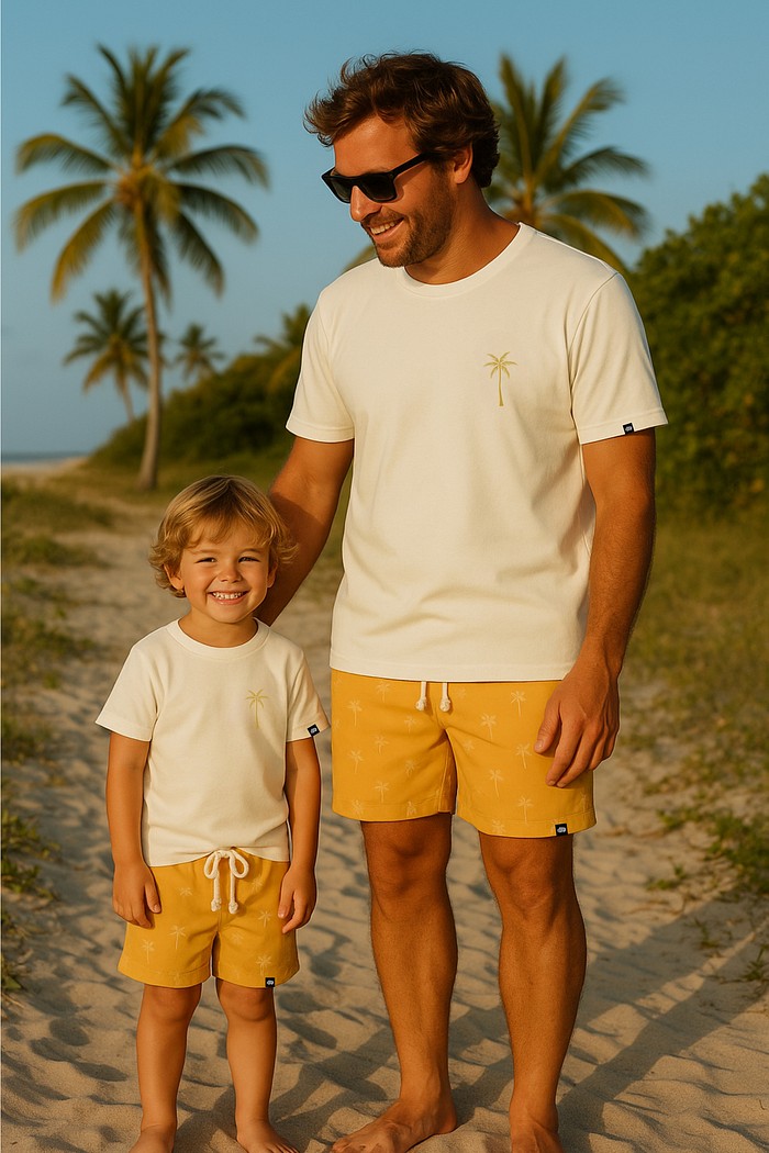 Short Tactel Infantil Com ajuste Mostarda Coqueiros