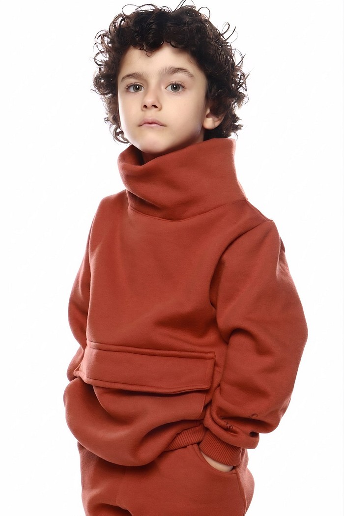 Casaco Moletom Infantil Gola Alta Flanelado Terra Cota