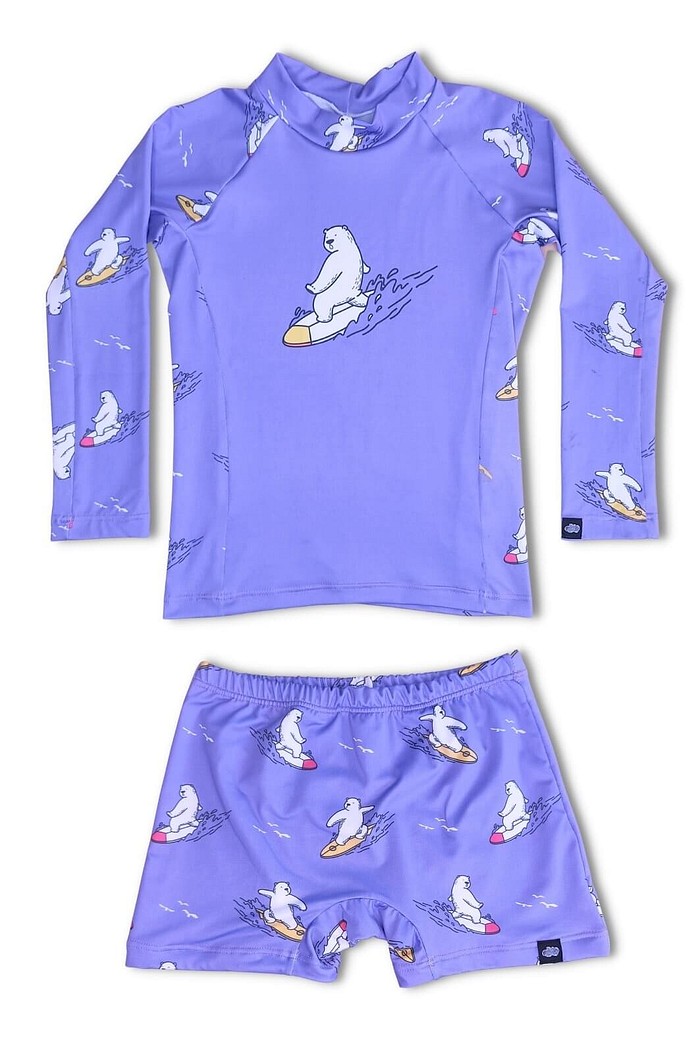 Camisa Proteção Uv 50+ Infantil + Sunga Roxo Urso