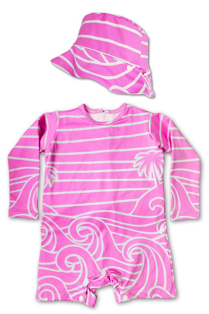 Kit Beach On Rosa Macacão + Chapéu Dupla Face UV 50+