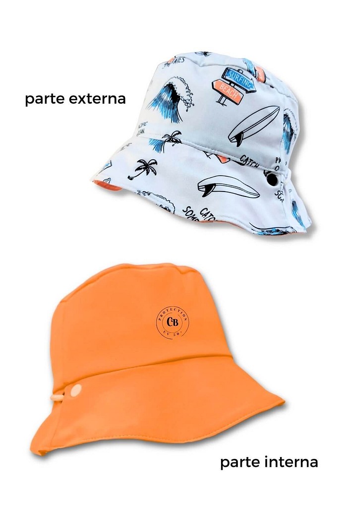 Chapéu infantil Proteção Solar UV 50+ Dupla Face Praia e Piscina Cinza Catch
