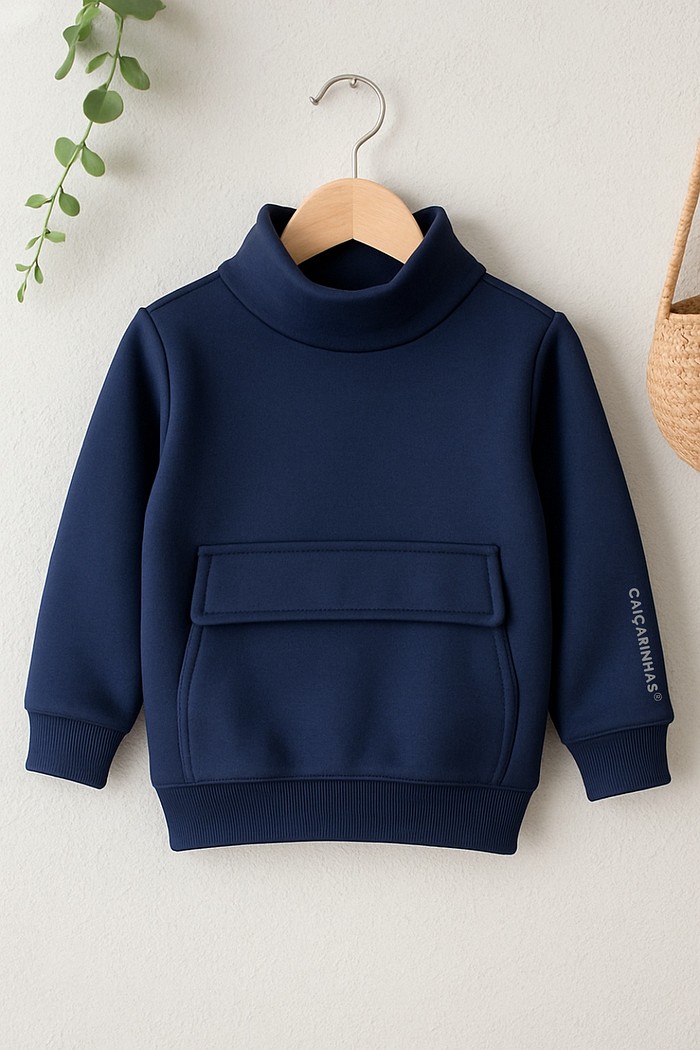 Casaco Gola Alta Azul Marinho