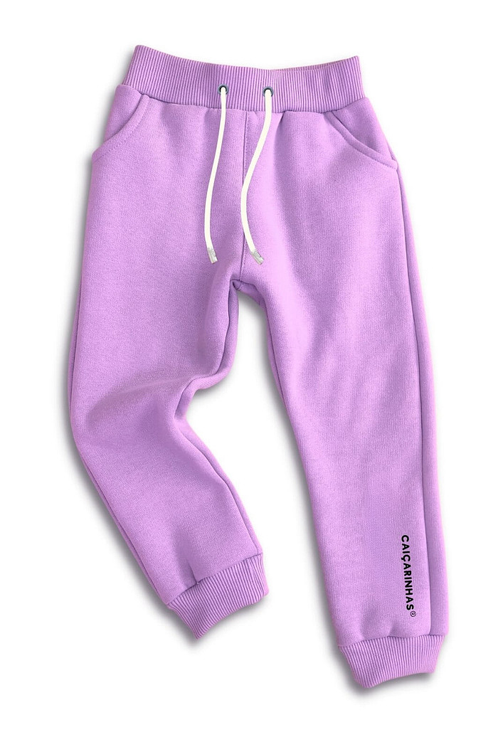 Calça infantil Jogger Lilás com punho na cintura e tornozelo em tecido Moletom Flanelado