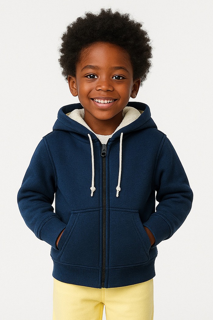 Casaco Infantil Moletom Felpado Zíper e Capuz Azul Marinho