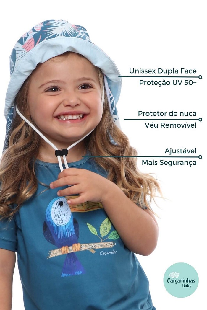 Chapéu infantil Proteção Solar UV 50+ Dupla Face Praia e Piscina Verde Escuro Tropical Tucano