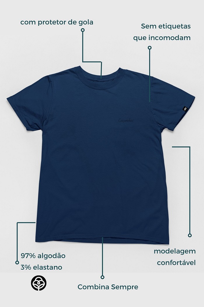 Camiseta Cotton Básica Toque macio e confortável promocional azul marinho