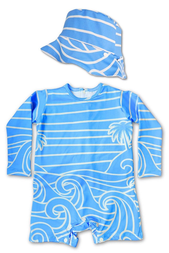 Kit Praiano Macacão e Chapéu Azul Beach On