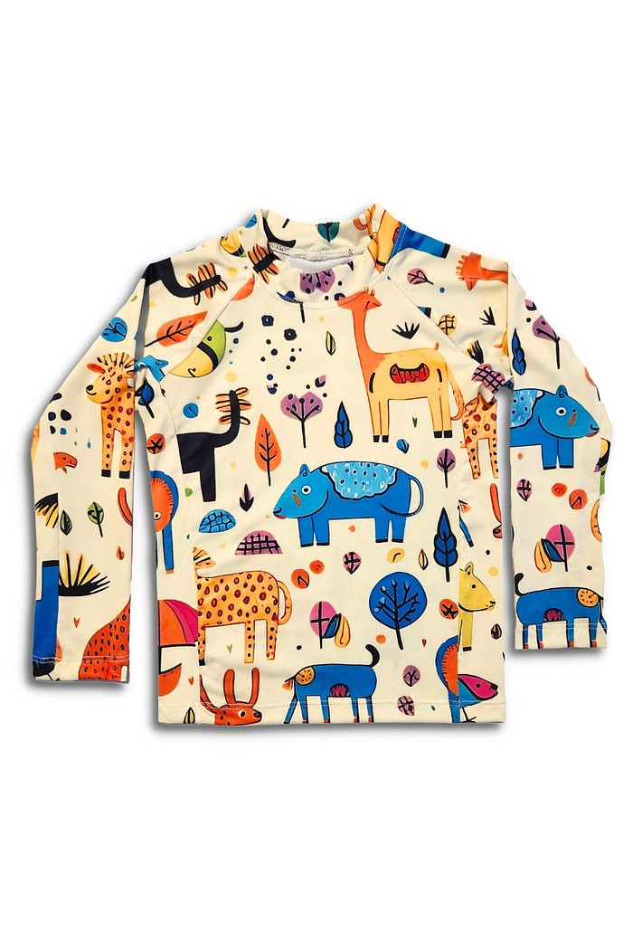 Camisa Infantil Proteção Solar UV 50+ Off White Animais