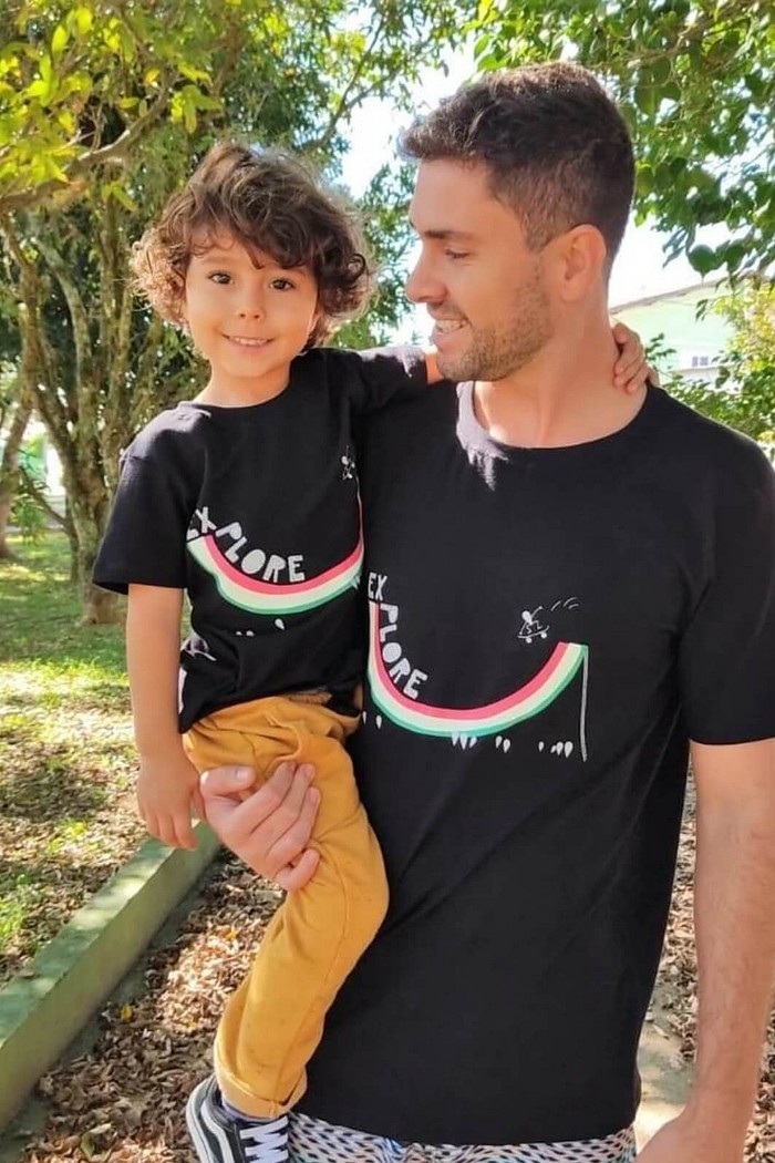 Camiseta Infantil Manga Curta Algodão Sustentável Exclusiva Preto Skate Explore