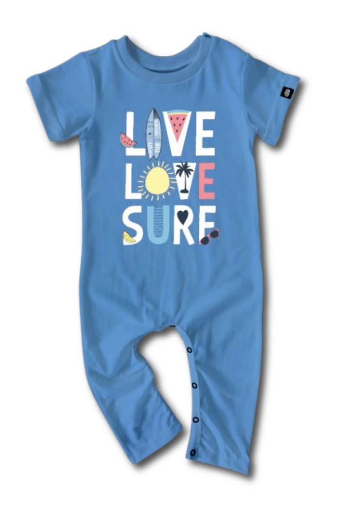 Macacão Bebê Longo Manga Curta Azul Live, Love e Surf