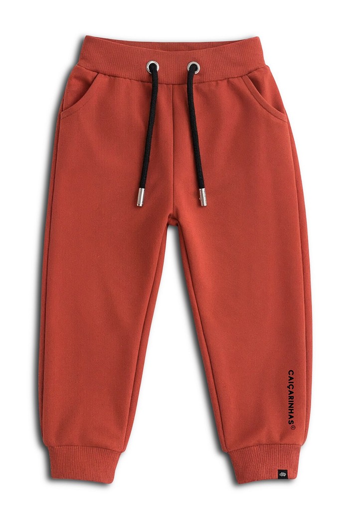 Calça Infantil Jogger Terra Cota Caiçarinhas com Ajuste na Cintura e Moletom Flanelado