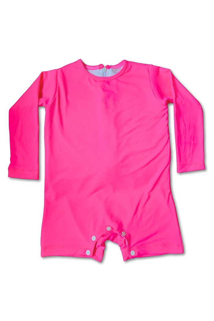 Macacão Praia Bebê Proteção Solar UV 50+ Manga Longa Rosa Poliamida