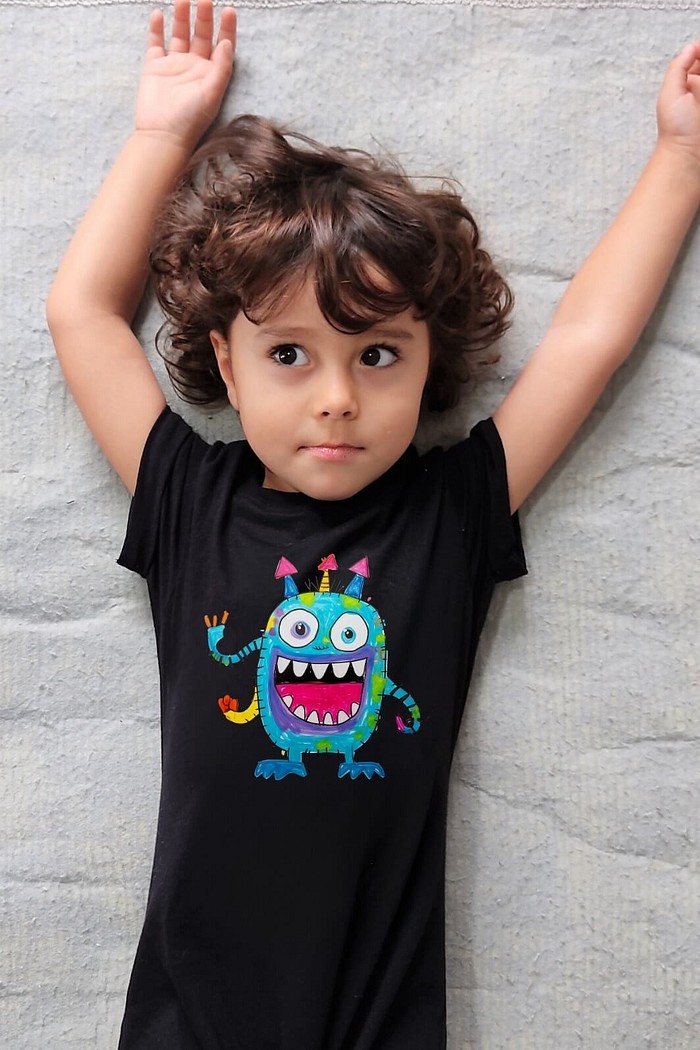 Macacão Bebê Longo Manga Curta Preto Monster