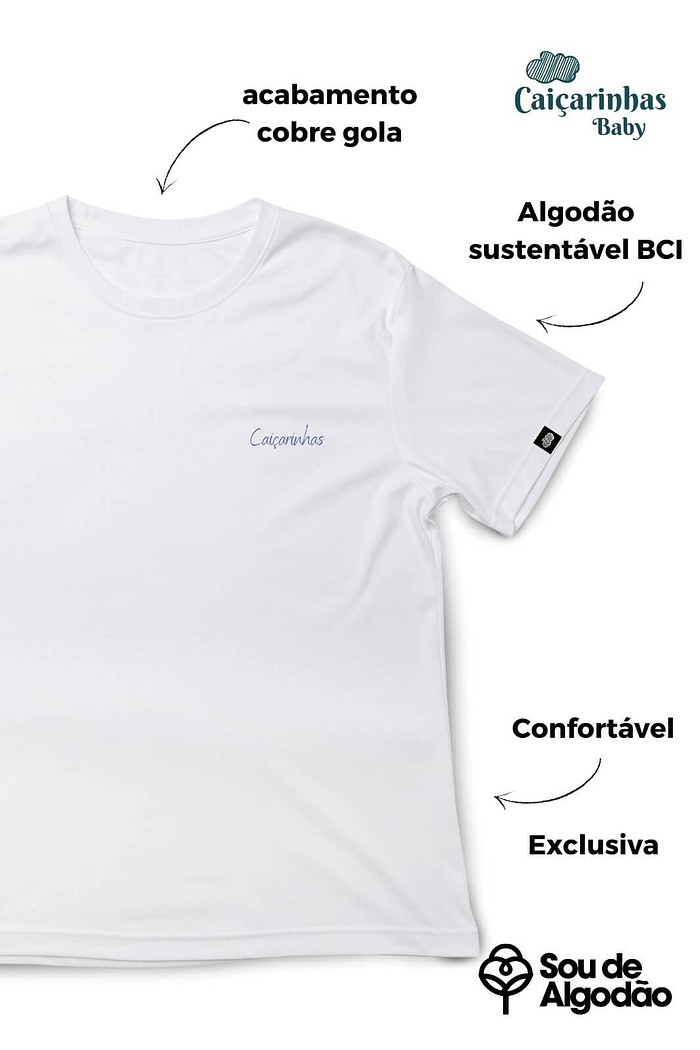Camiseta Infantil Manga Curta Algodão BCI Branco Minimalista
