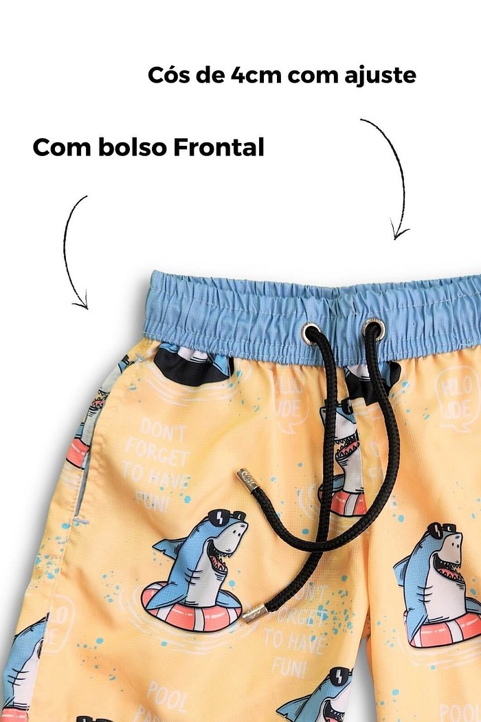 Short Tactel UV Amarelo Tuba Relax Tamanho:1 a 2 anos