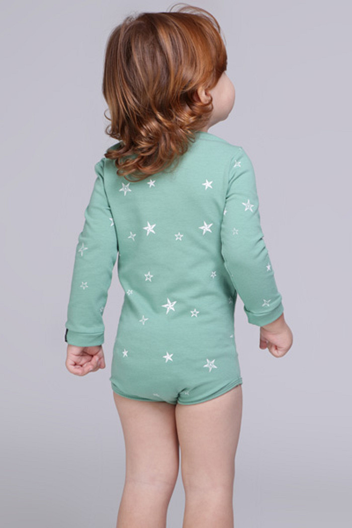 Body Bebê Manga Longa Verde Stars Algodão Sustentável Macio