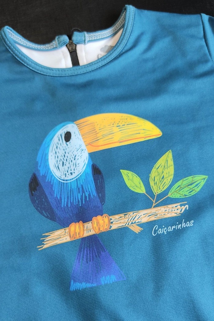 Macacão Praia Bebê Proteção Solar UV 50+ Manga Curta Azul Tucano