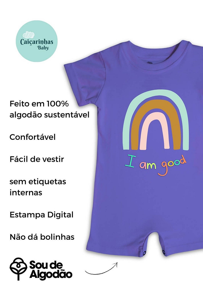 Macacão Bebê Curto Algodão Sustentável Azul Escuro I am Good