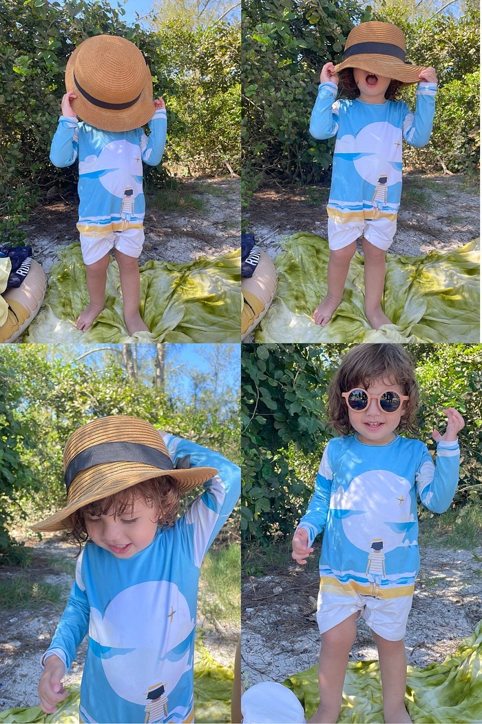 Macacão Praia Bebê Proteção Solar UV 50+ Manga Longa Azul Caiçarinhas Beach