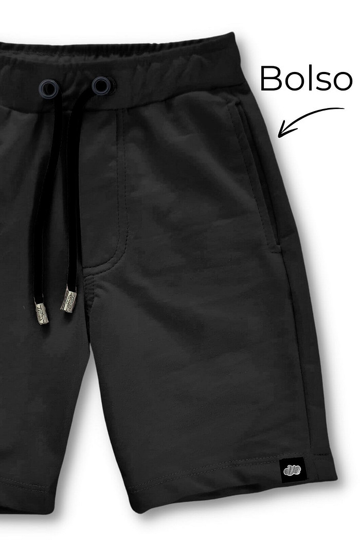Bermuda Infantil de Moletinho com Bolso e Ajuste na Cintura Preto