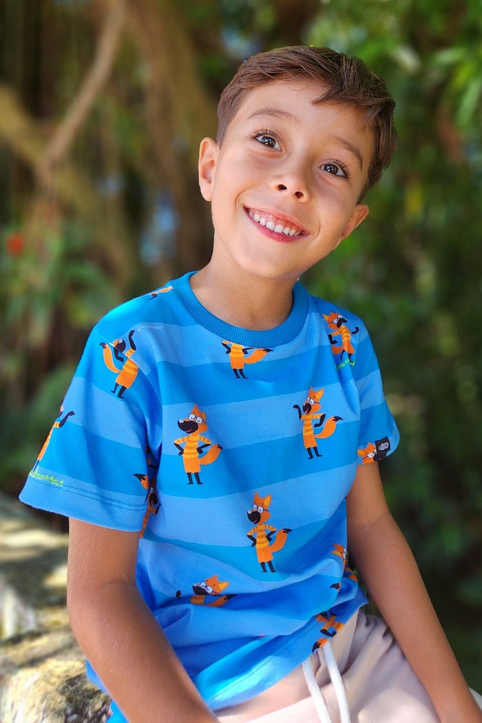 Camiseta Infantil Manga Curta Algodão Sustentável Estampa Digital Seu Lobo