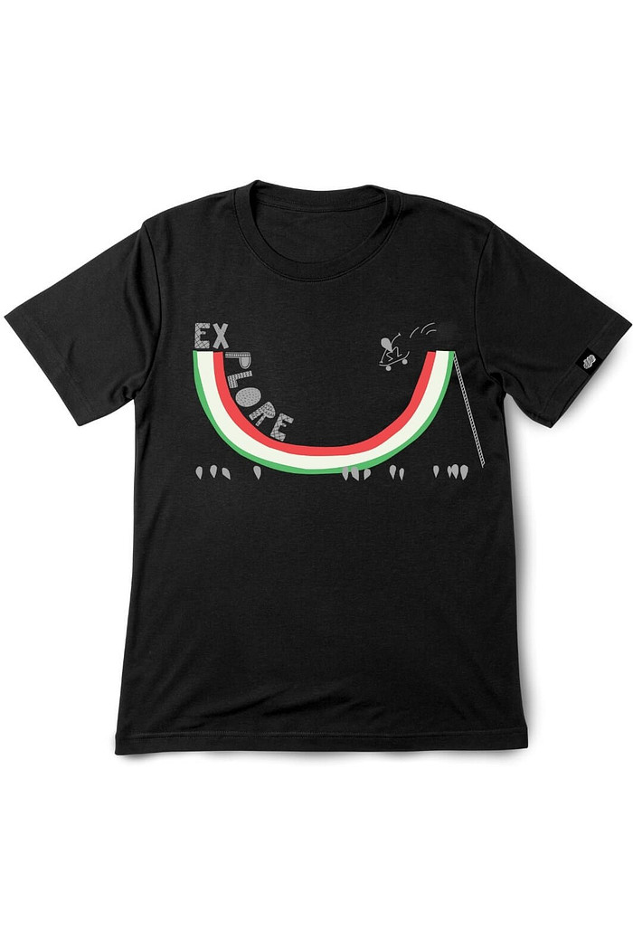 Camiseta Infantil Manga Curta Algodão Sustentável Exclusiva Preto Skate Explore