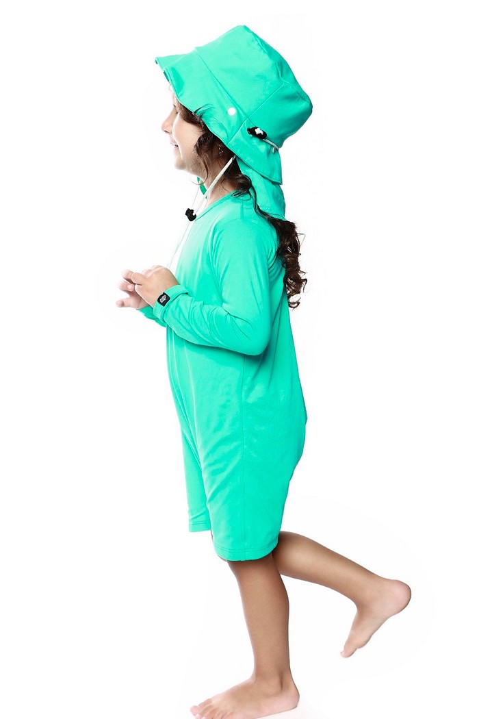 Kit Poliamida Verde Macacão + Chapéu UV 50+