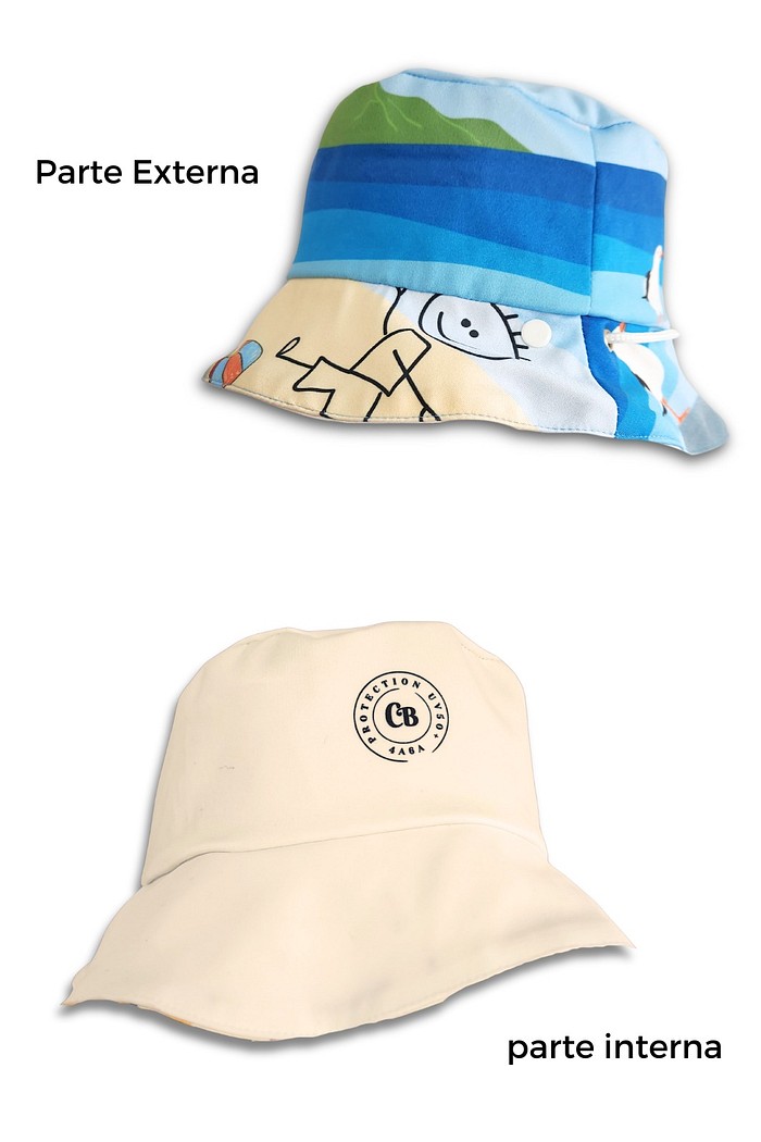 Kit Macacão Uv 50+ Vida Praiana + chapéu dupla face