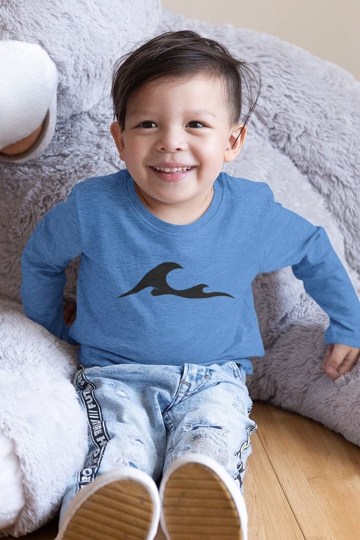 Camiseta Infantil Manga Longa Algodão Toque Macio Azul Ondas