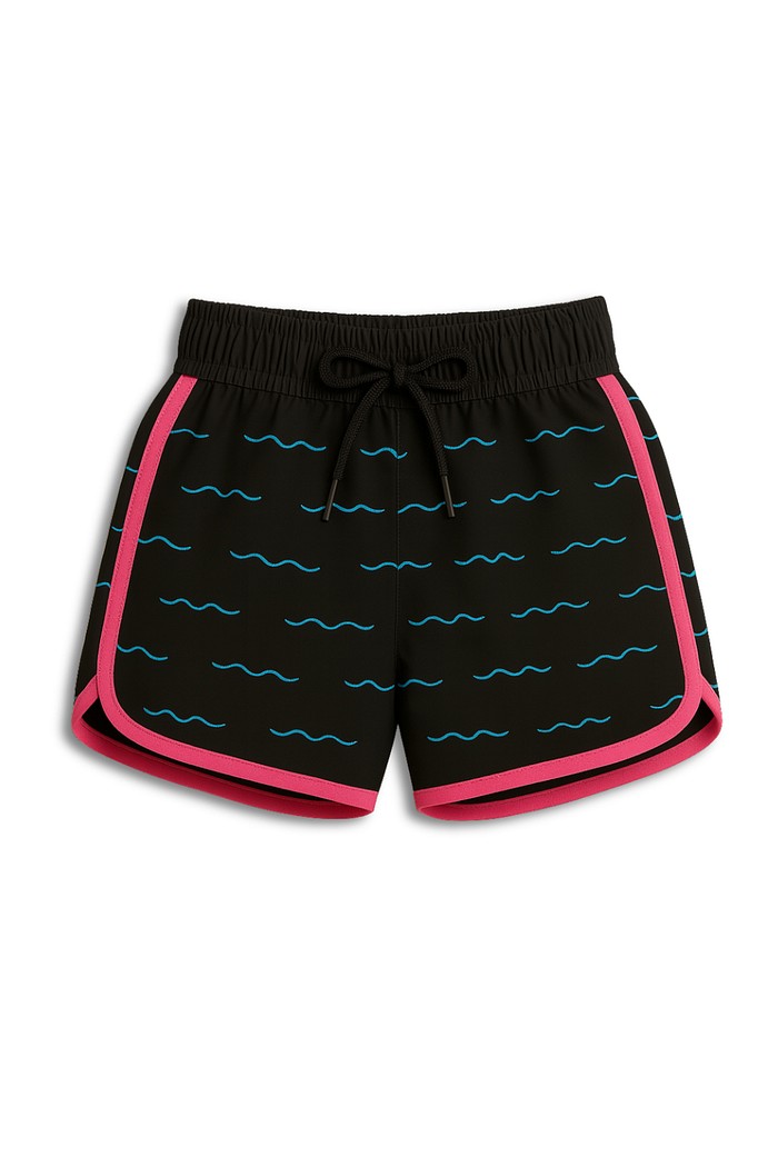 Short Tactel Infantil Boleado UV Curto Preto Ondinhas