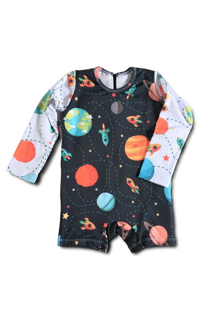 Macacão Praia Bebê Proteção Solar UV 50+ Manga Longa Preto Universo