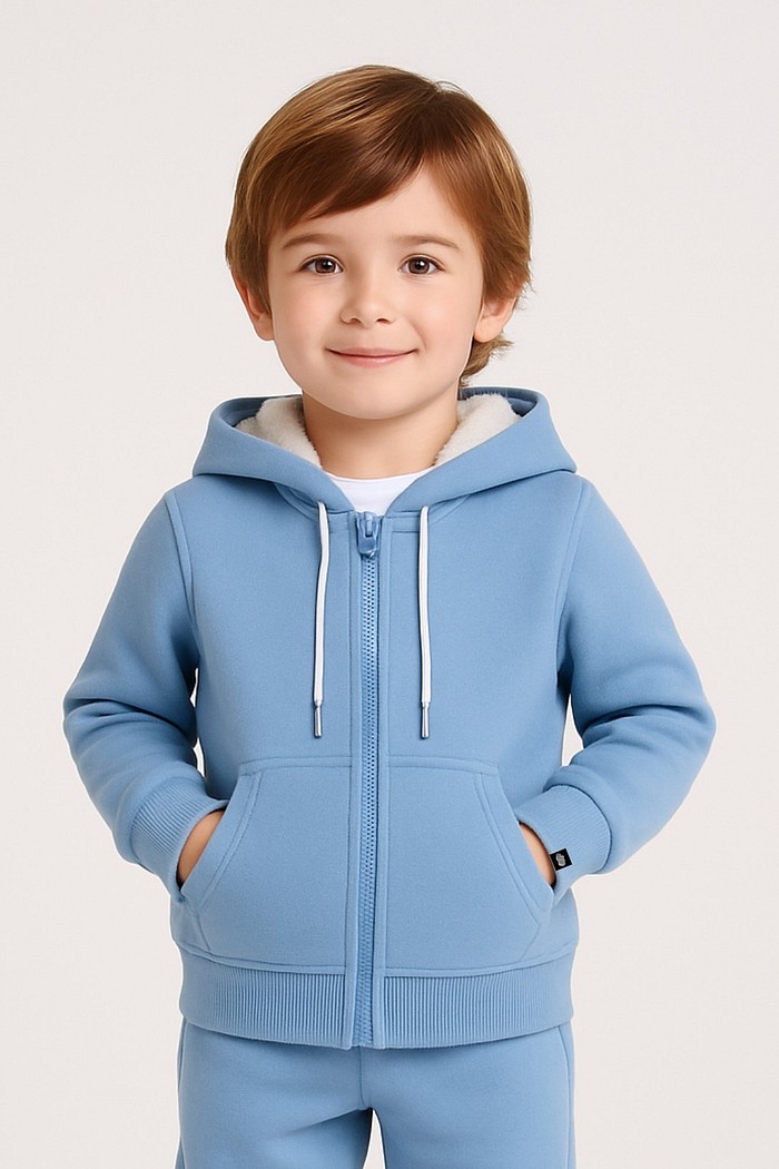 Casaco Infantil Moletom Felpado com Zíper e Capuz Azul