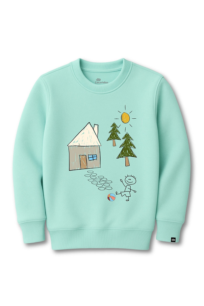Blusão Infantil Moletom Felpado Verde Menta Criança na Floresta