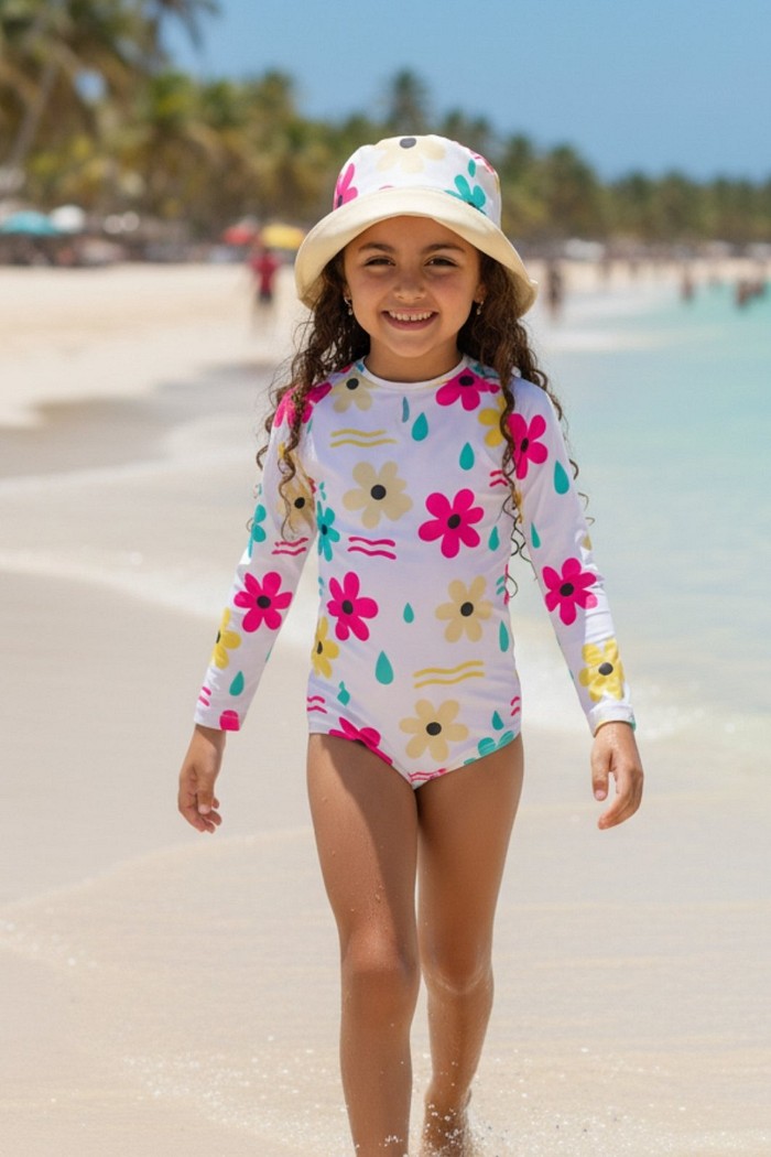 Maiô Manga Longa Proteção UV50+ Confortável Off White Dona Flor