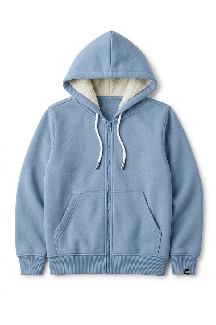 Casaco Infantil Moletom Felpado com Zíper e Capuz Azul