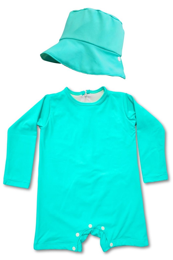 Kit Poliamida Verde Macacão + Chapéu UV 50+