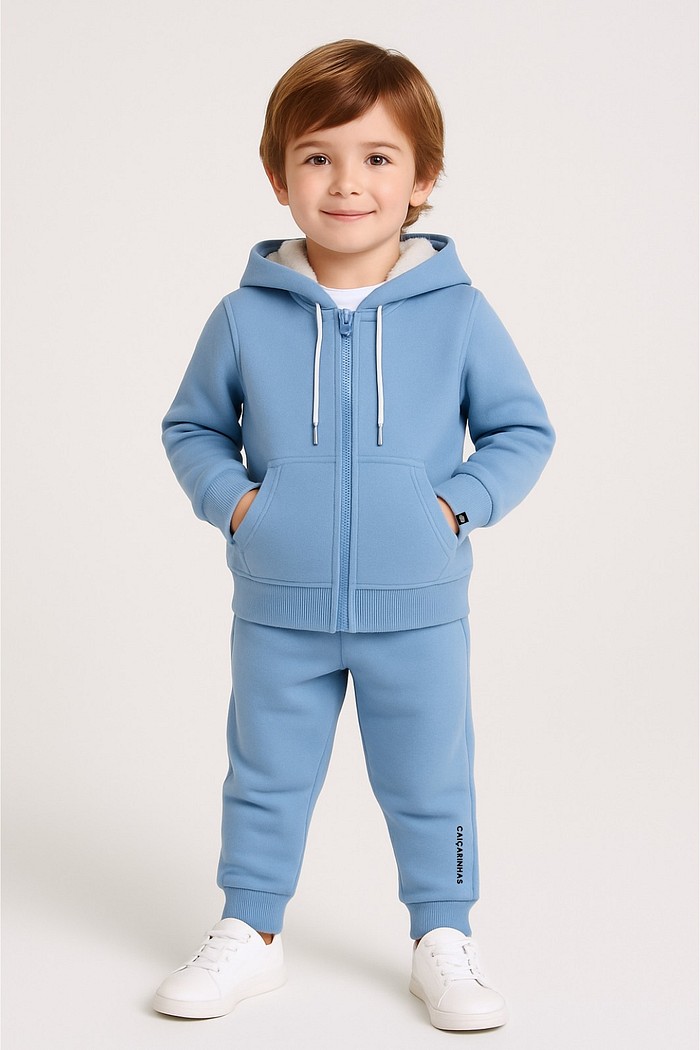 Kit tudo Azul Casaco com Zíper + Calça Jogger Extra Confortável
