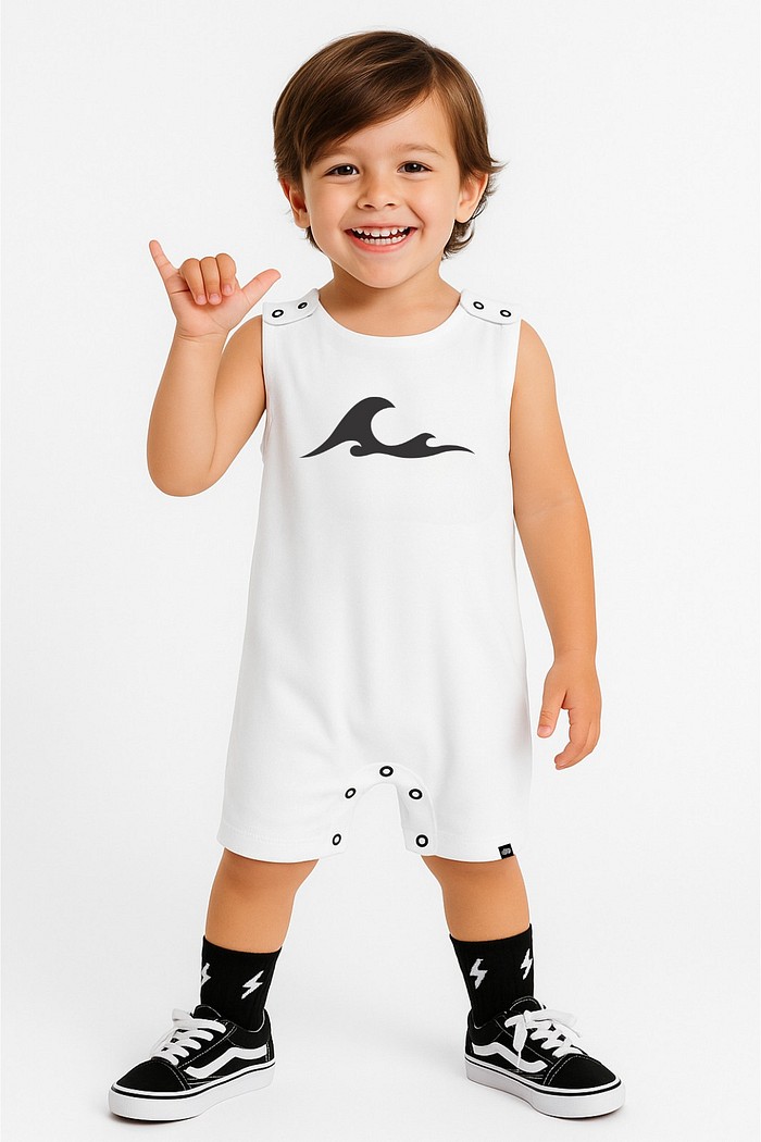 Macacão Bebê Regata Curto Branco Onda