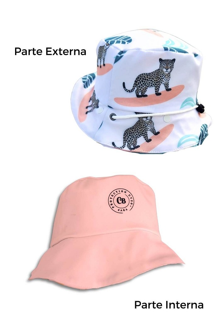 Chapéu infantil Proteção Solar UV 50+ Dupla Face Onça Surfista