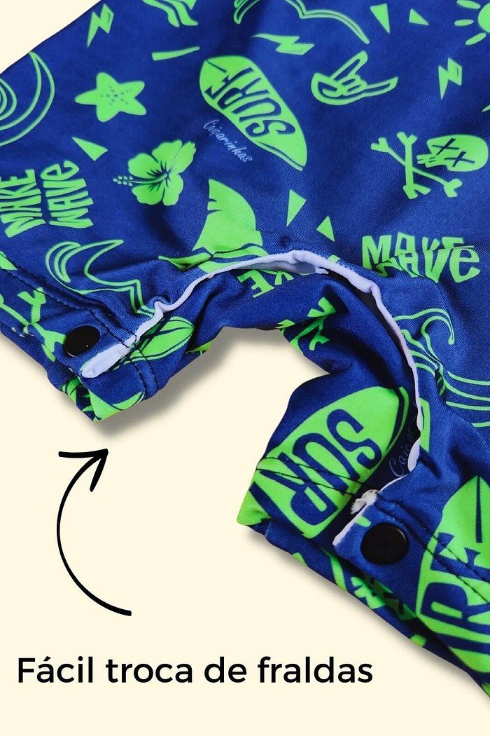 Kit Macacão Uv 50+ Praia e Sol + chapéu dupla face