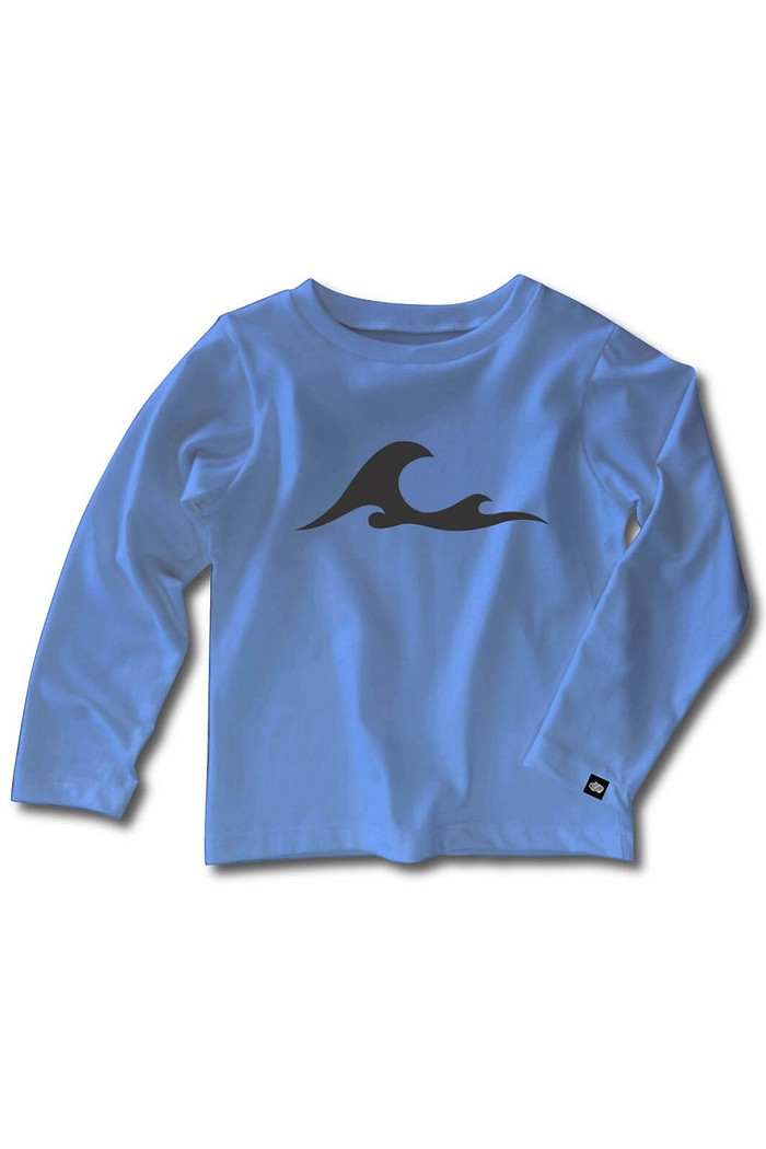 Camiseta Infantil Manga Longa Algodão Toque Macio Azul Ondas