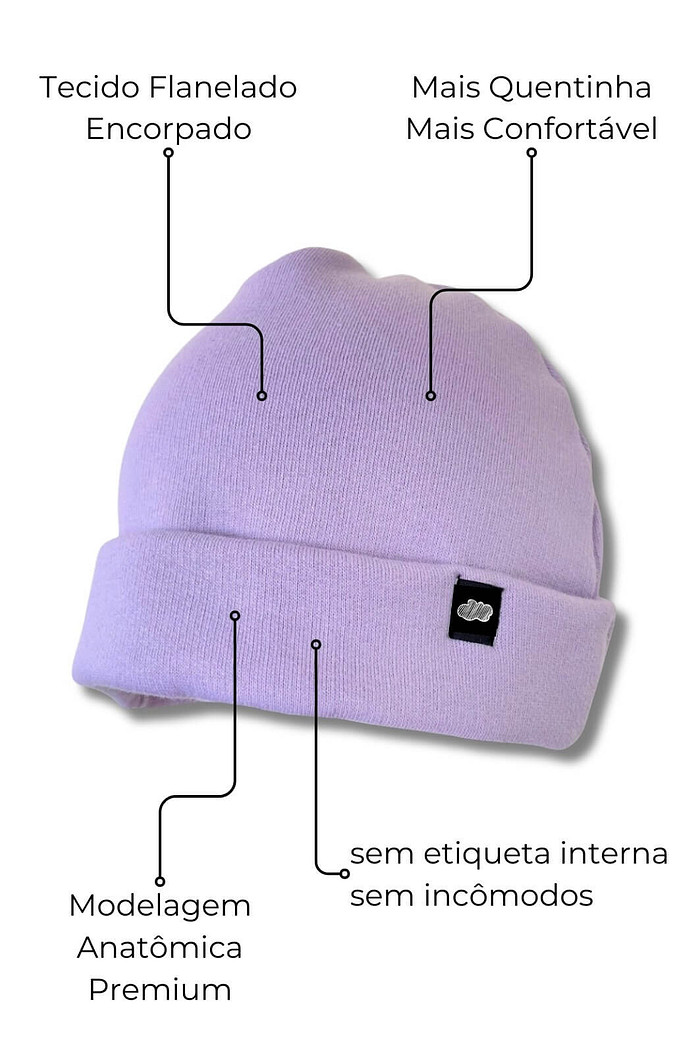 Touca Gorro Infantil Flanelada Moletom Lilás