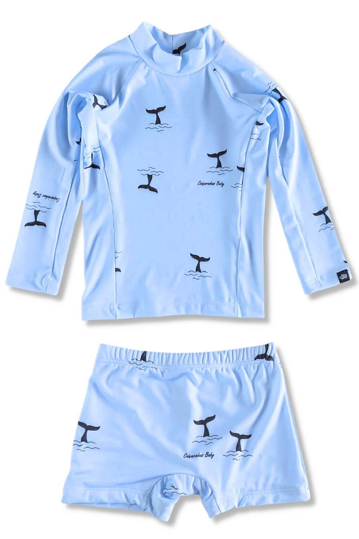Camisa Proteção Uv 50+ Infantil + Sunga Azul Baleias