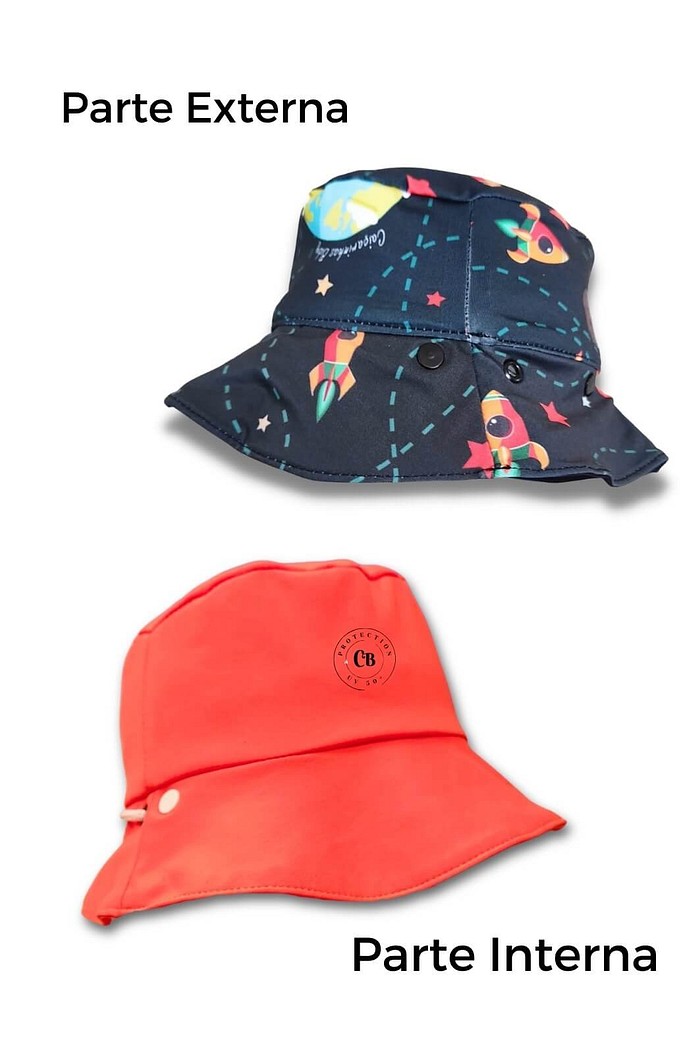 Chapéu infantil Proteção Solar UV 50+ Dupla Face Praia e Piscina Preto Universo