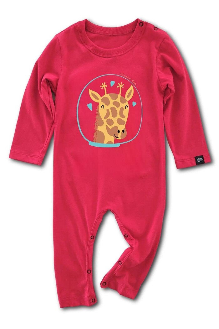 Macacão Bebê Longo Manga Longa Vermelho Girafa