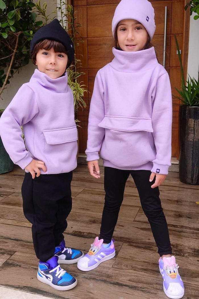 Casaco Moletom Infantil Gola Alta Lilás Moletom Flanelado