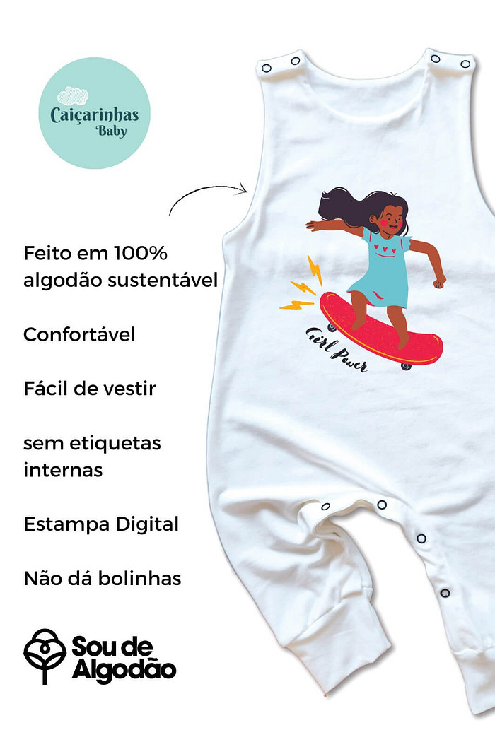 Macacão Bebê Regata Longo Off White Girl Power