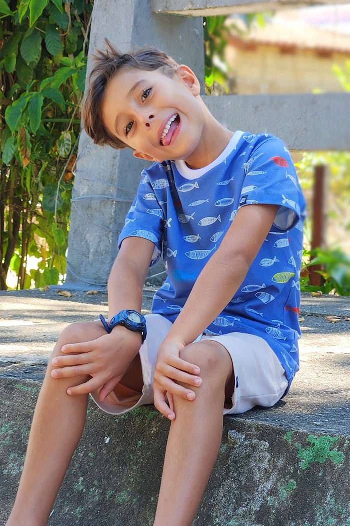 Camiseta Infantil Manga Curta Algodão Sustentável Oceano Azul