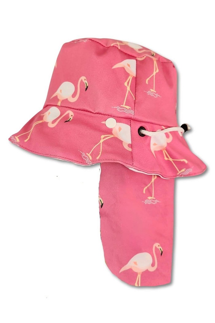 Chapéu infantil Proteção Solar UV 50+ Dupla Face Rosa Flamingos