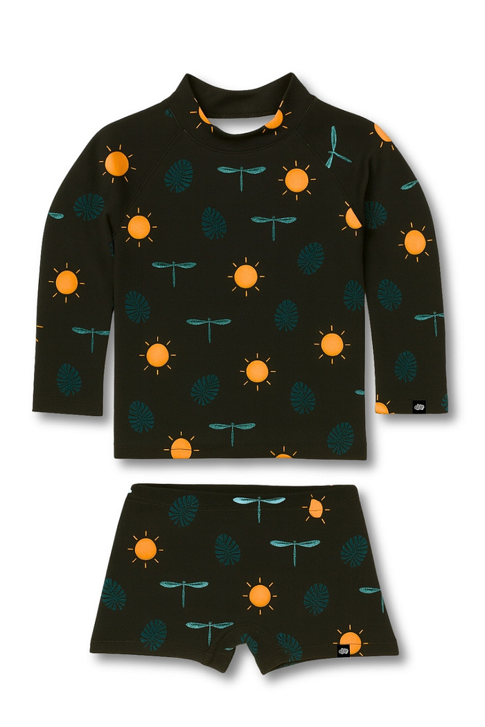 Camisa + Sunga Proteção UV50+ Confortável Preto Libélulas